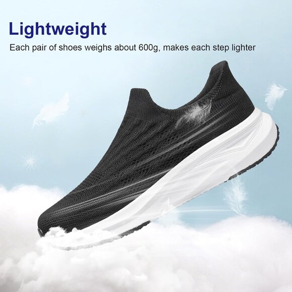 Women Black-White Slip On Walking Flat Lightweight Breathable Casual Sneakers - Picture 6 of 7